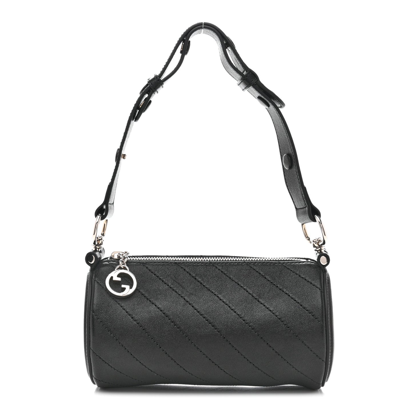 Sakai Be Green Calfskin Diagonal Stitched Mini Blondie Barrel Shoulder Bag Black