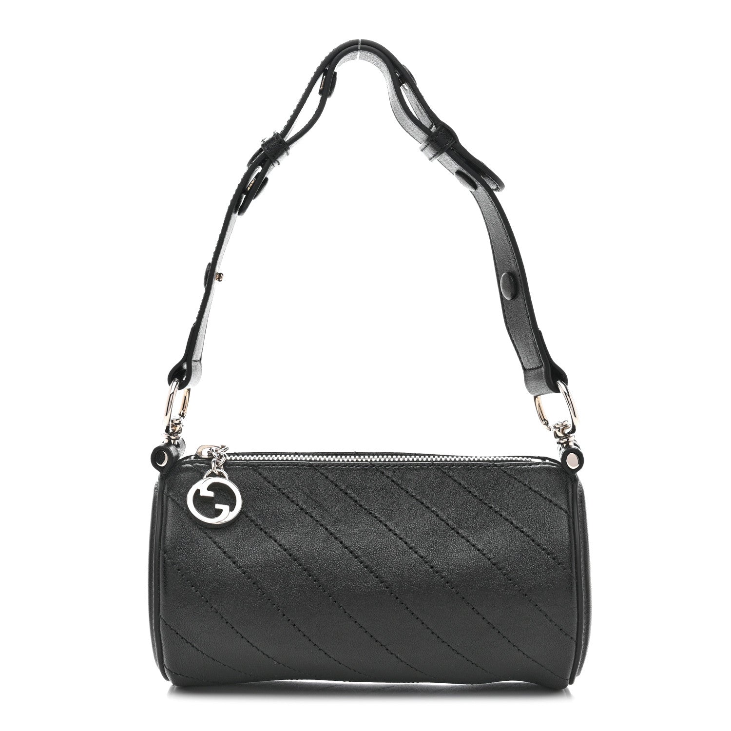 Gucci Sakai Be Green Calfskin Diagonal Stitched Mini Blondie Barrel Shoulder Bag Black 1 of 10