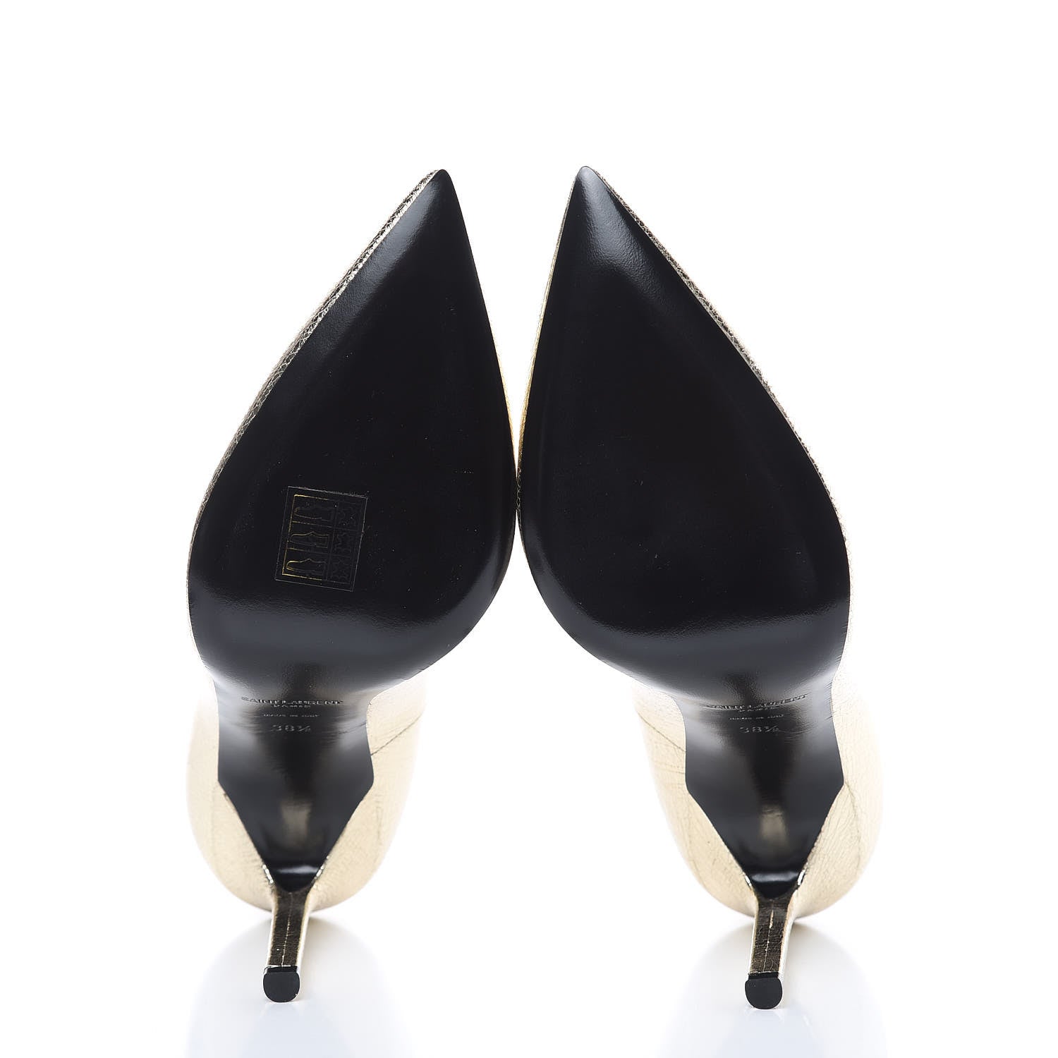 Saint Laurent Metallic Supercrack Goatskin Anja 105 Pumps 38.5 Platino 5 of 9