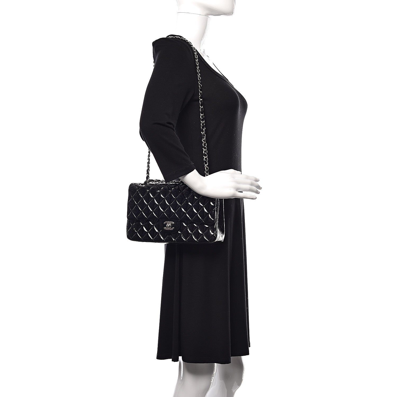 Chanel Distressed Patent Quilted Medium Double Flap Black 2 of 14