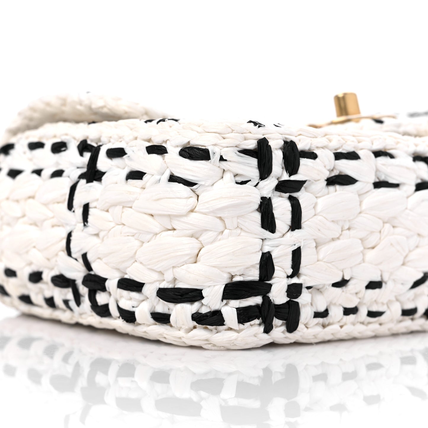 Raffia Effect Tweedy Mini Flap Bag White Black