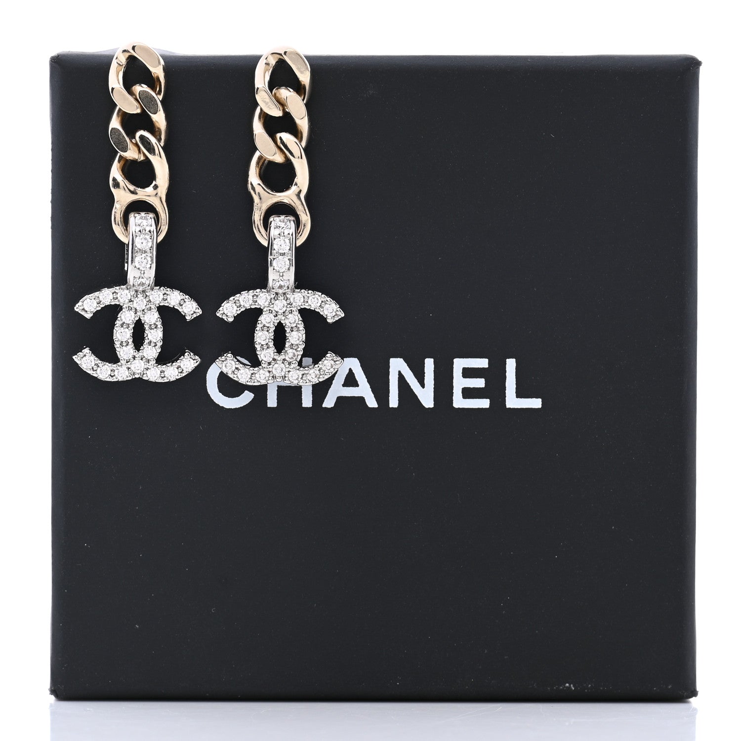Chanel Metal Crystal CC Chain Drop Earrings Gold 5 of 5