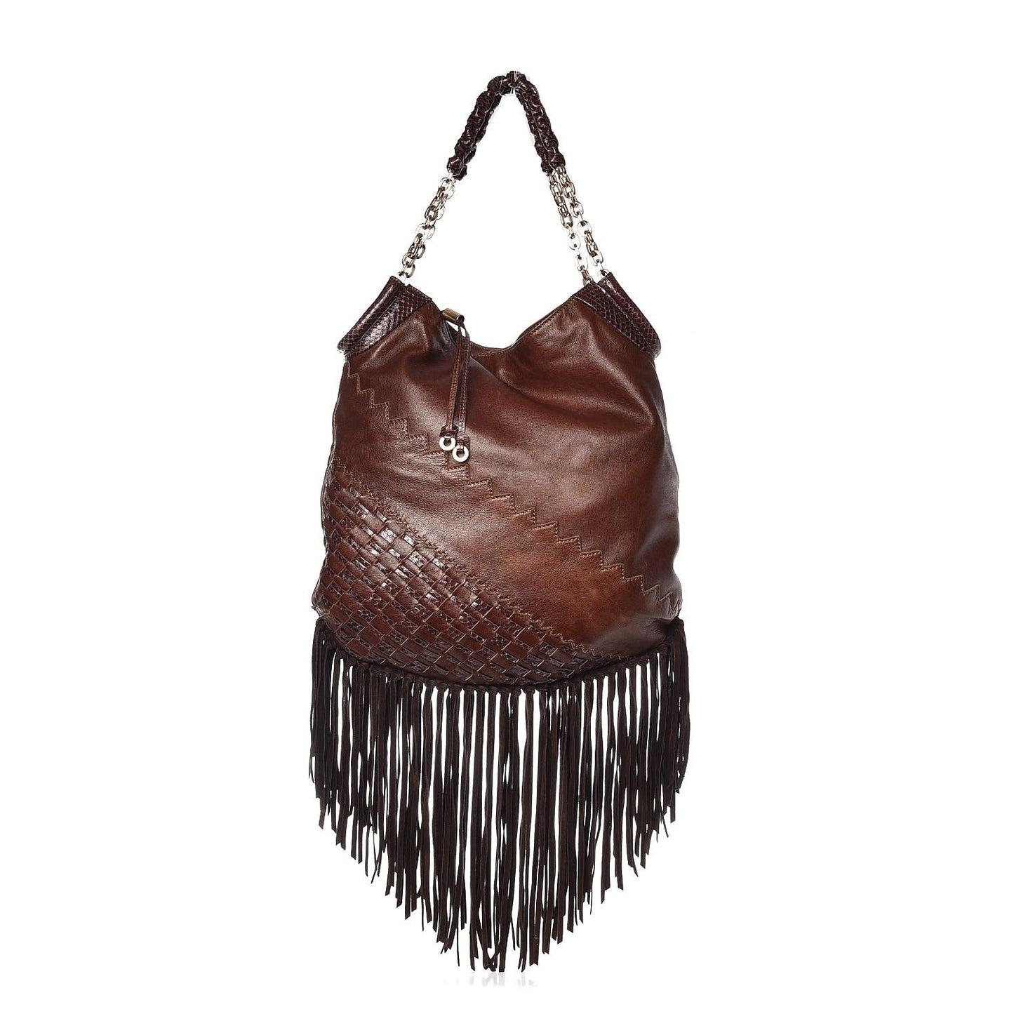 Python Calfskin Fringe Tatum Shopper Tote Brown