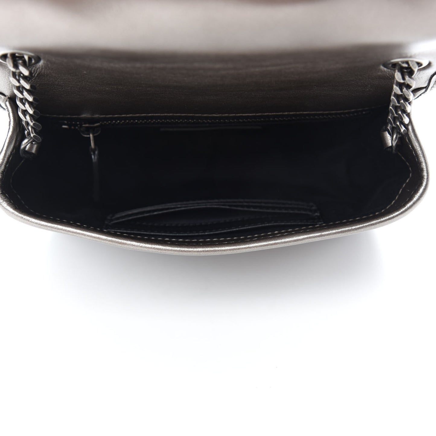 Metallic Calfskin Matelasse Monogram Niki Chain Wallet Platinum