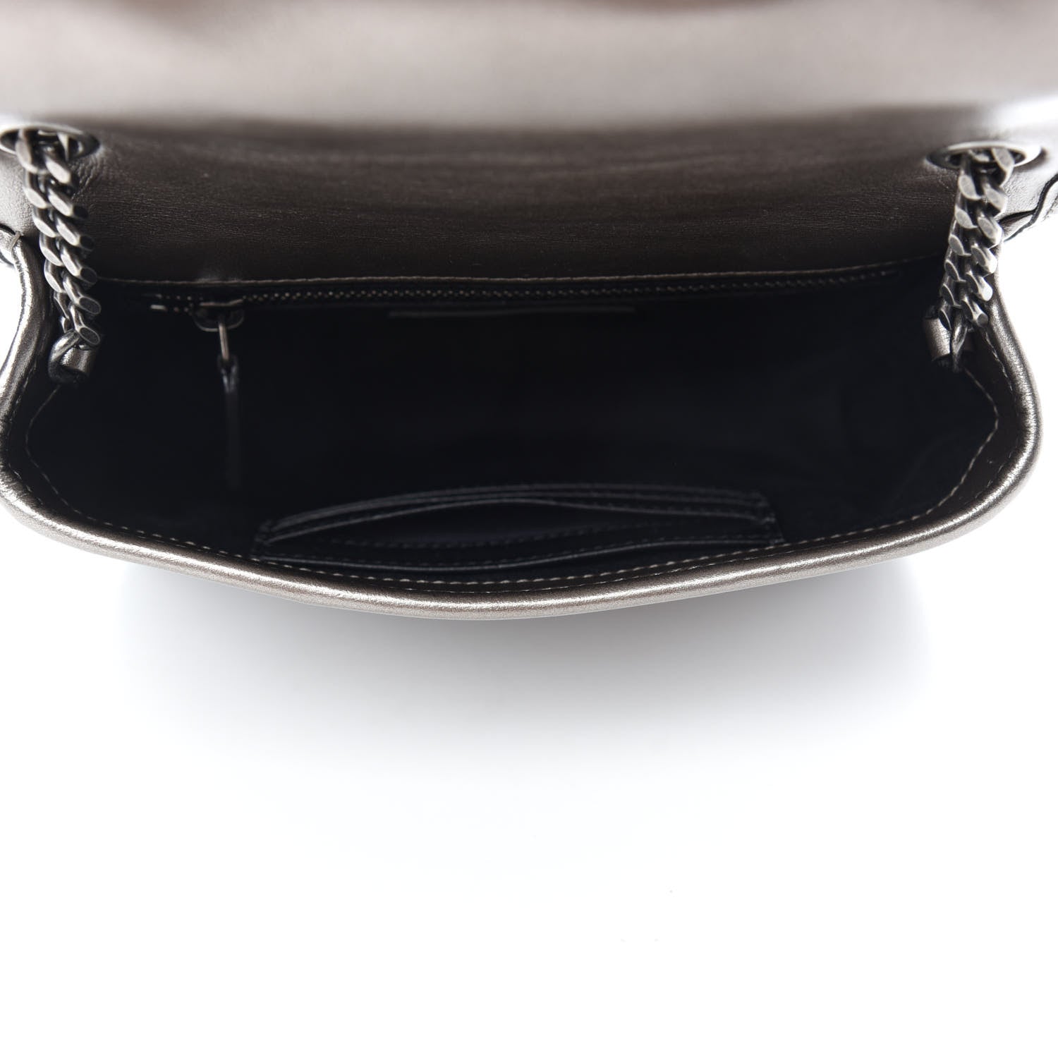 Saint Laurent Metallic Calfskin Matelasse Monogram Niki Chain Wallet Platinum 5 of 11