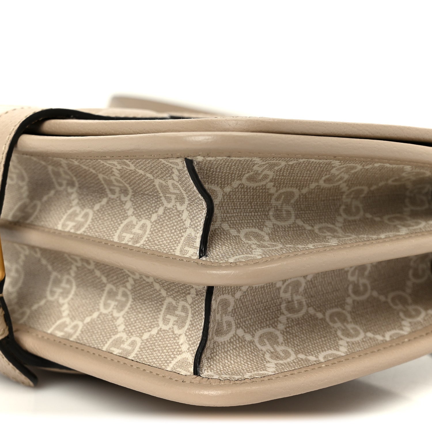 Gucci GG Supreme Monogram Textured Dollar Calfskin Mini Retro Interlocking G Flap Shoulder Bag Beige Mystic White Oatmeal 10 of 10