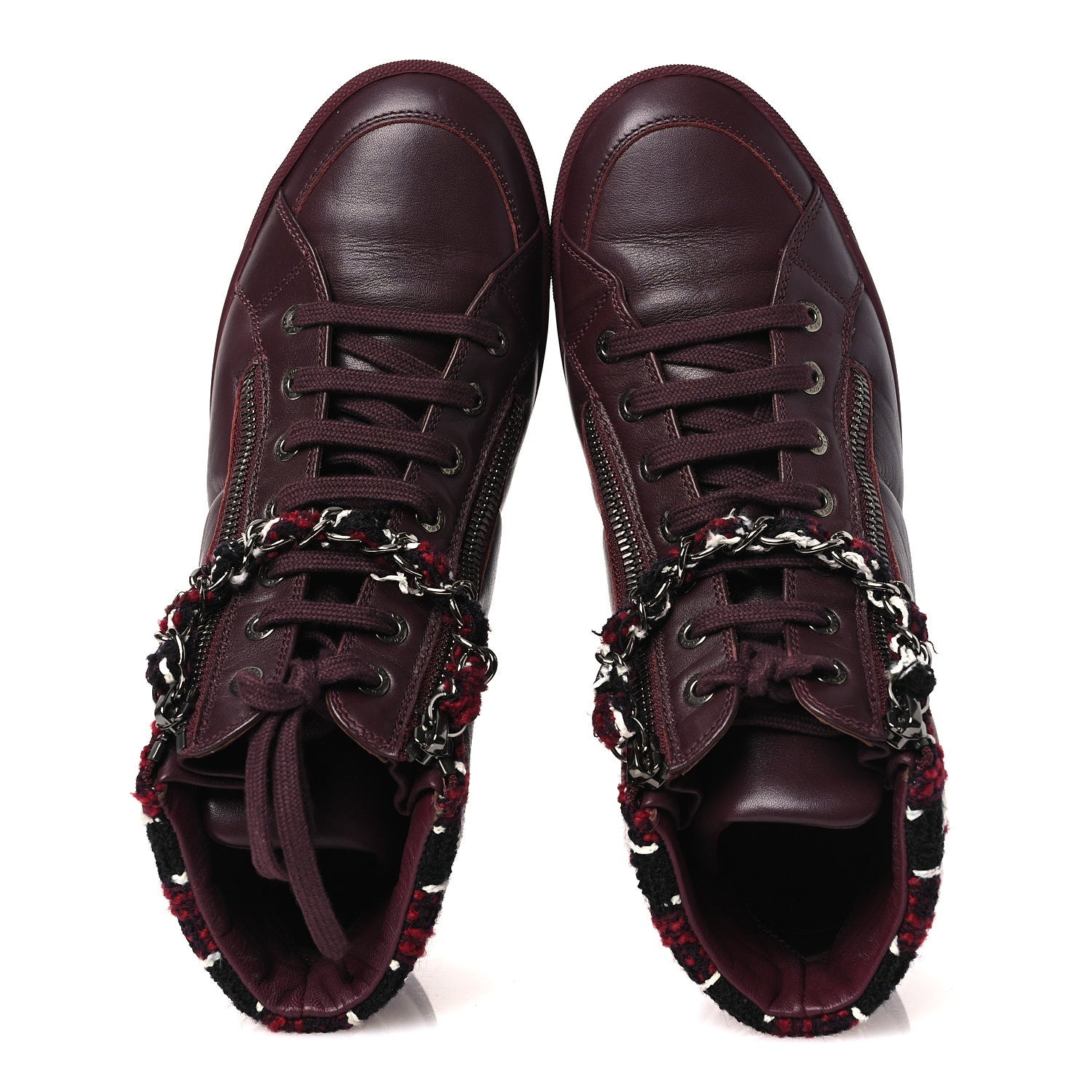 Chanel Lambskin Zipped Chain CC Sneakers 38.5 Burgundy 1888839