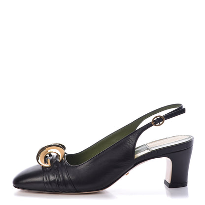 Gucci Malaga Kid Half Moon GG Square Toe Slingback Pumps 37 Black 1 of 8