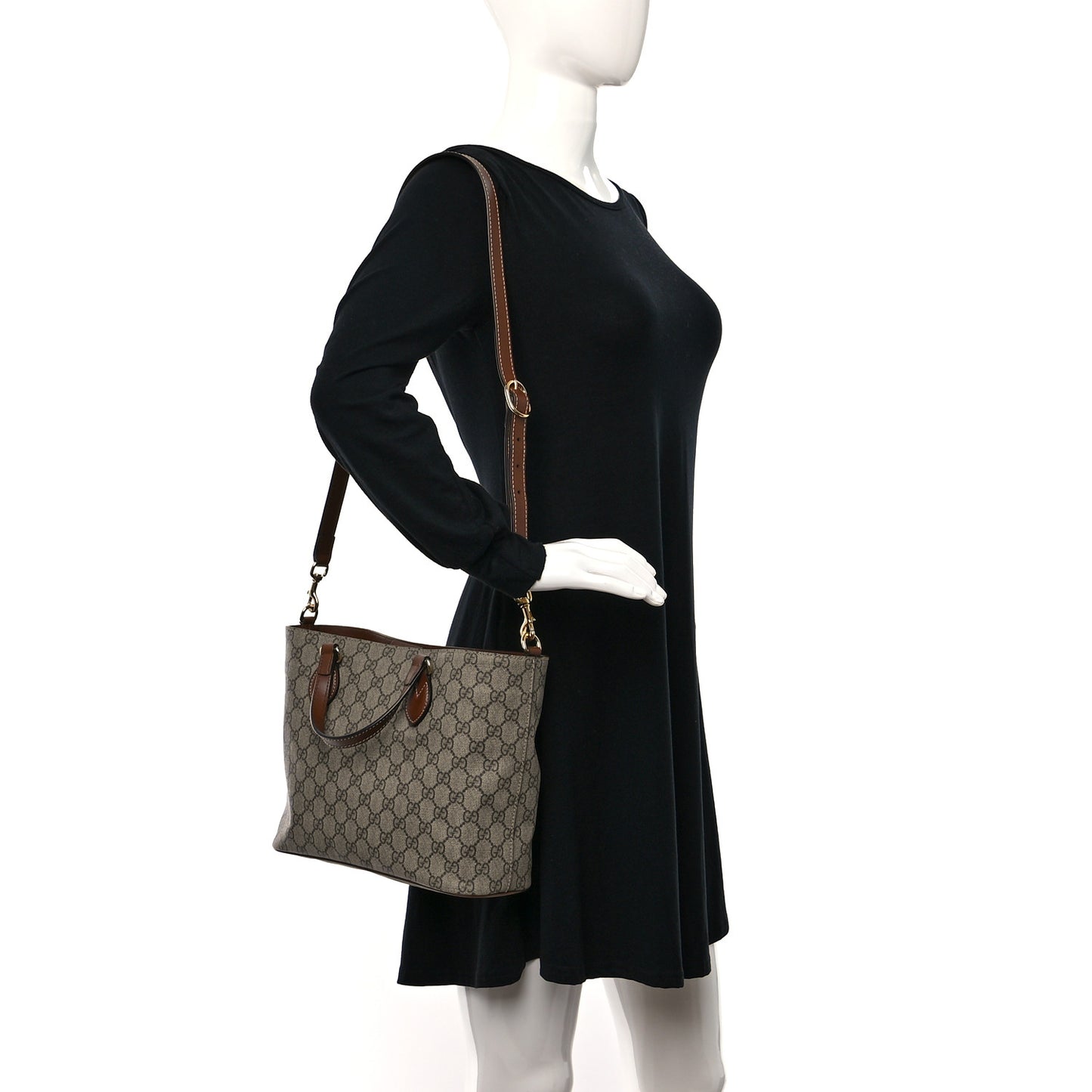 Soft GG Supreme Monogram Small Crossbody Tote Beige Cuir