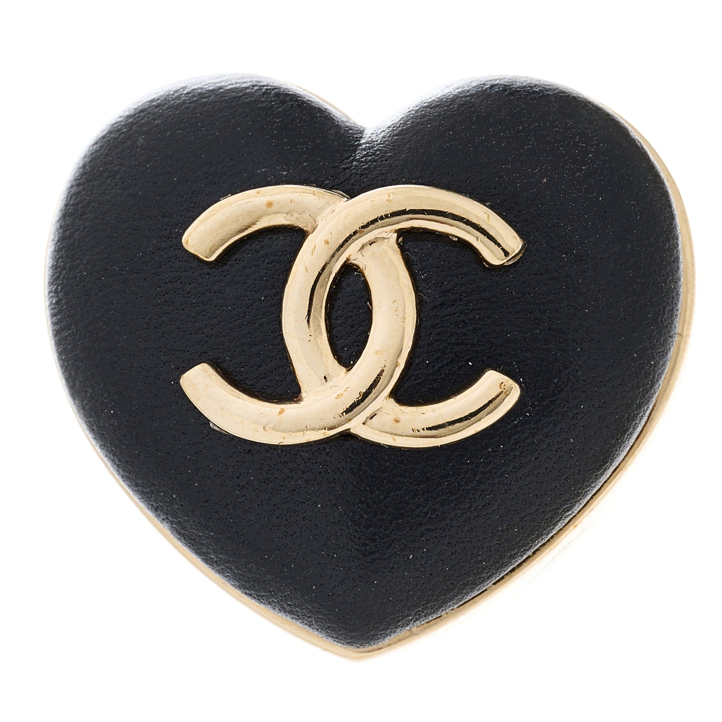 Lambskin CC Heart Brooch Gold Black