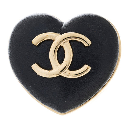 Chanel Lambskin CC Heart Brooch Gold Black 1 of 3