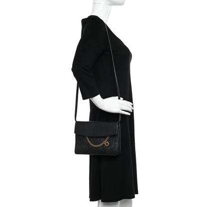 Salvatore Ferragamo Calfskin Gancini Embossed Chain Bag Black 2 of 10