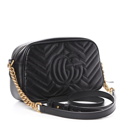 Gucci Calfskin Matelasse Small GG Marmont Chain Shoulder Bag Black 2 of 9