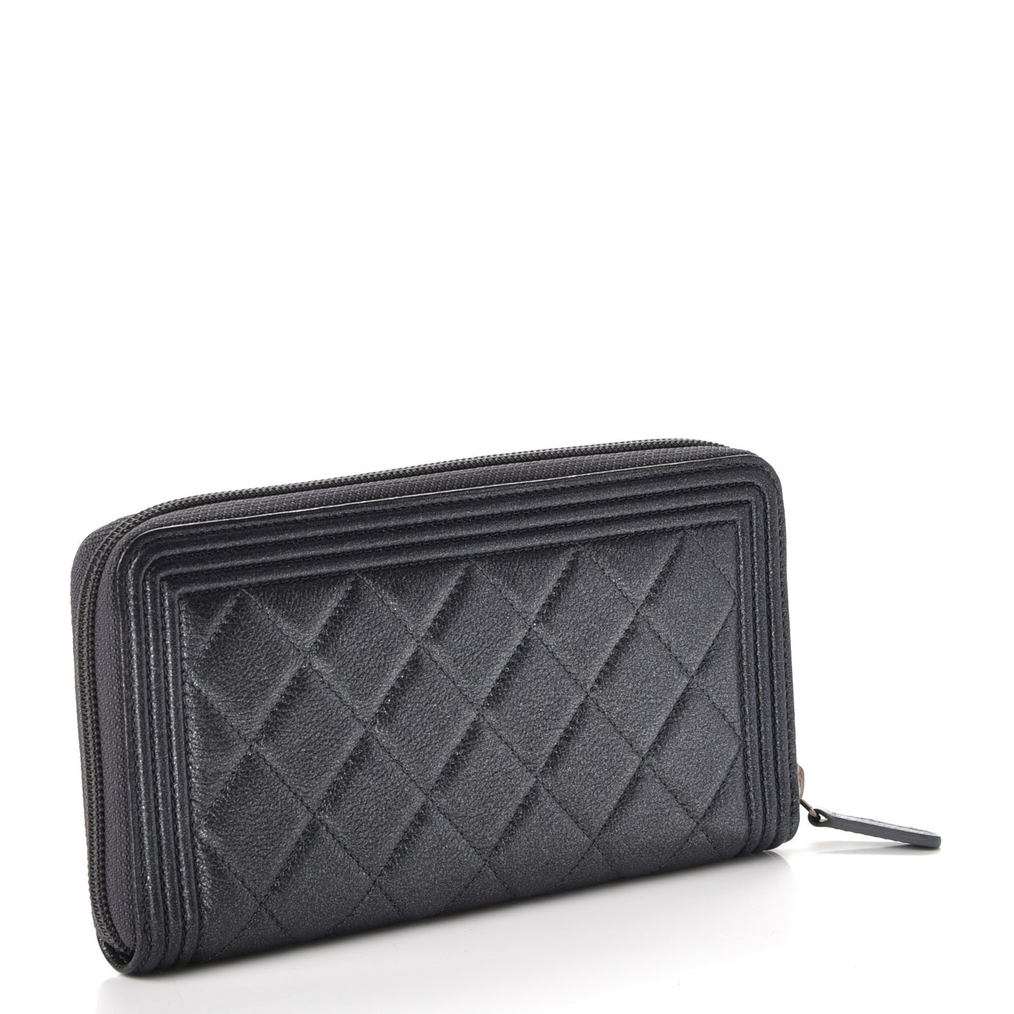 Iridescent Goatskin Quilted Boy Zip Around Wallet Charcoal