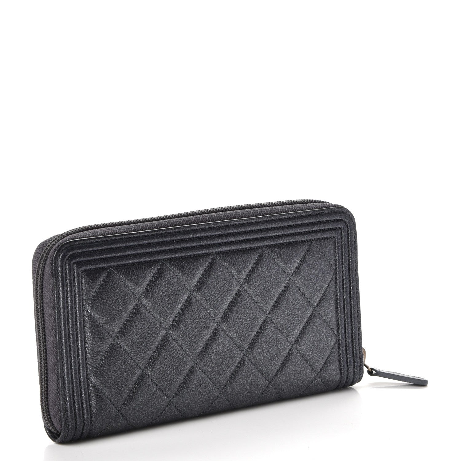 Chanel Iridescent Goatskin Quilted Boy Zip Around Wallet Charcoal 3 of 10