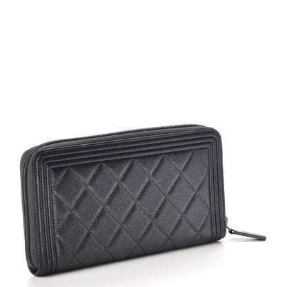 Chanel Iridescent Goatskin Quilted Boy Zip Around Wallet Charcoal 3 of 10