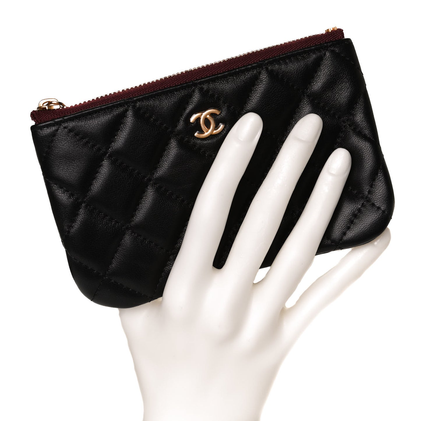 Lambskin Quilted Small Cosmetic Case Black