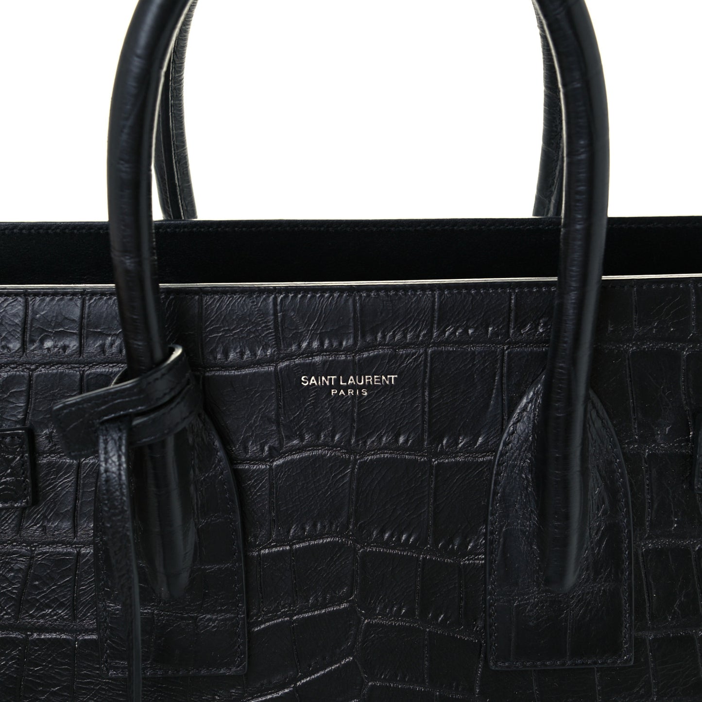 Calfskin Crocodile Embossed Small Sac de Jour Black