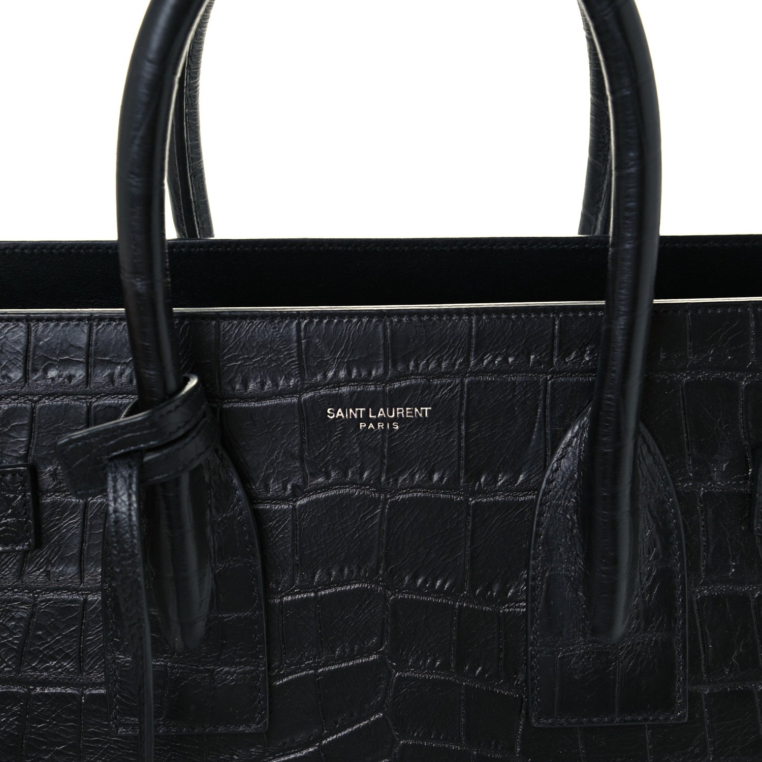 Saint Laurent Calfskin Crocodile Embossed Small Sac de Jour Black 7 of 12