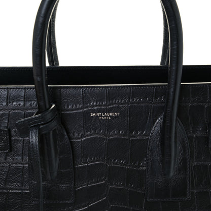 Saint Laurent Calfskin Crocodile Embossed Small Sac de Jour Black 7 of 12