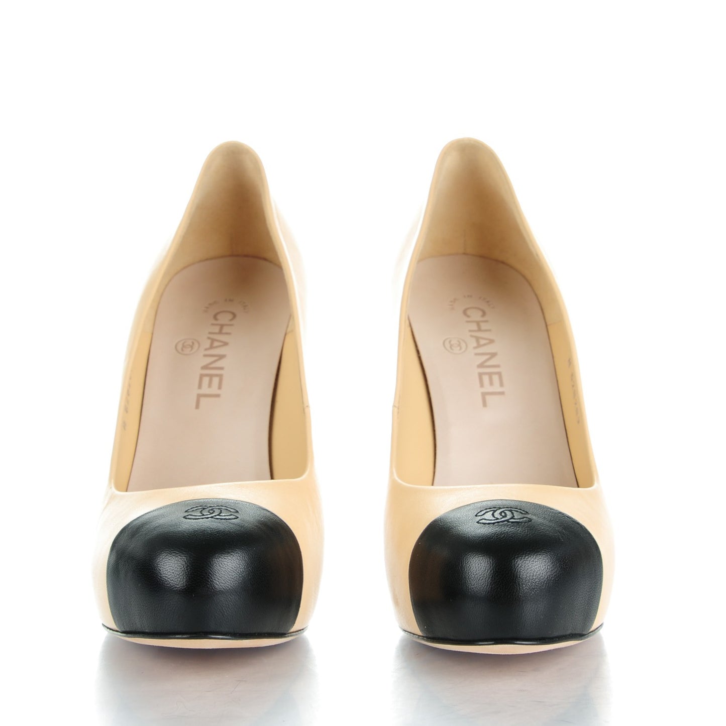 Lambskin Cap Toe Pumps 38.5 Beige Black