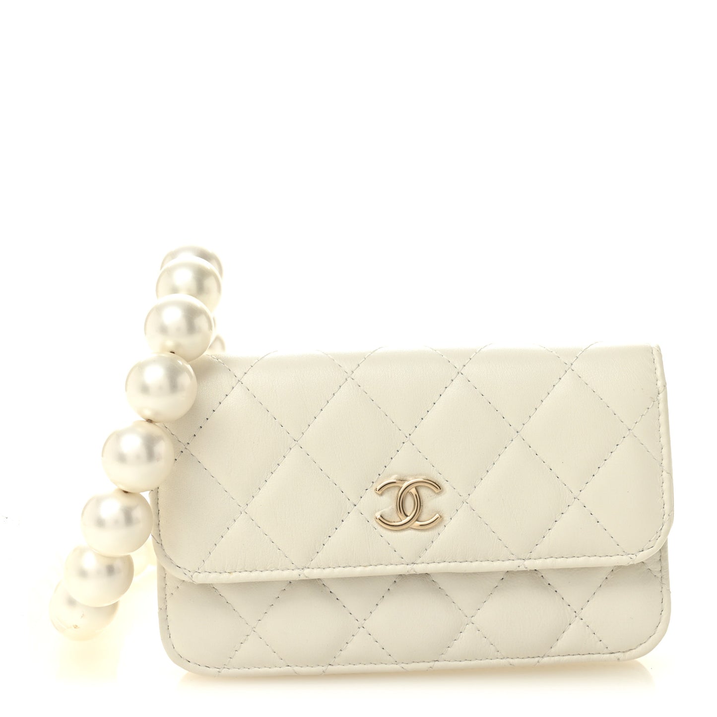 Calfskin Quilted Maxi Pearls Clutch With Chain  White