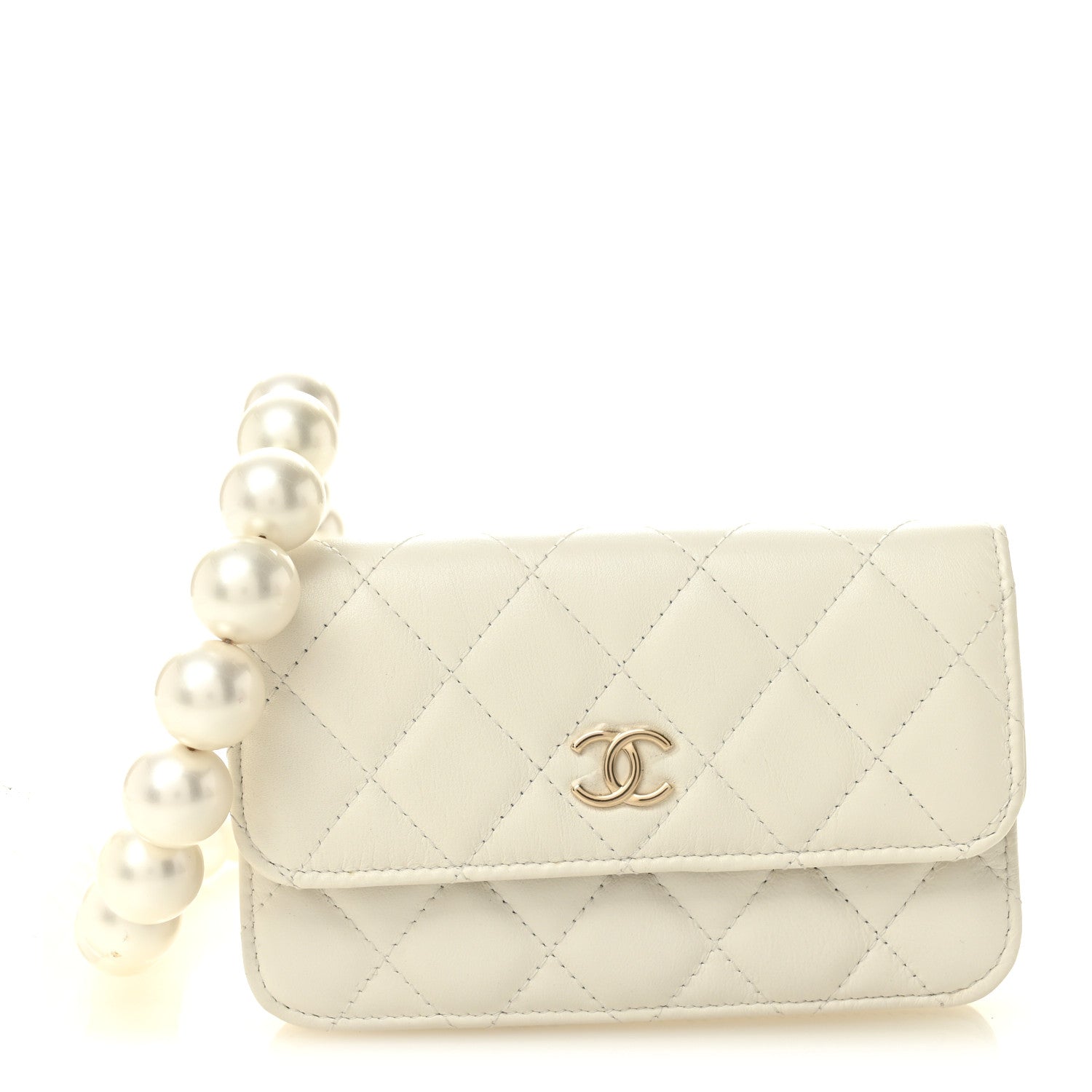 Chanel Calfskin Quilted Maxi Pearls Clutch With Chain  White 1 of 12