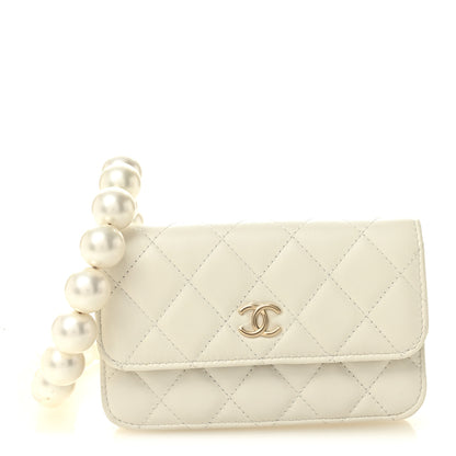 Chanel Calfskin Quilted Maxi Pearls Clutch With Chain  White 1 of 12