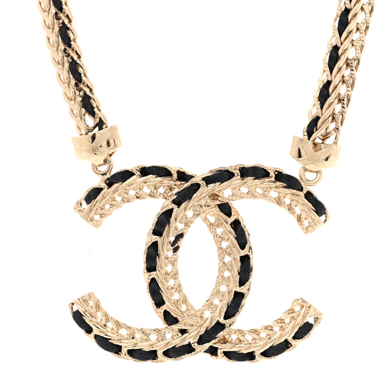 Chanel Metal Lambskin CC Chain Necklace Gold Black 4 of 7