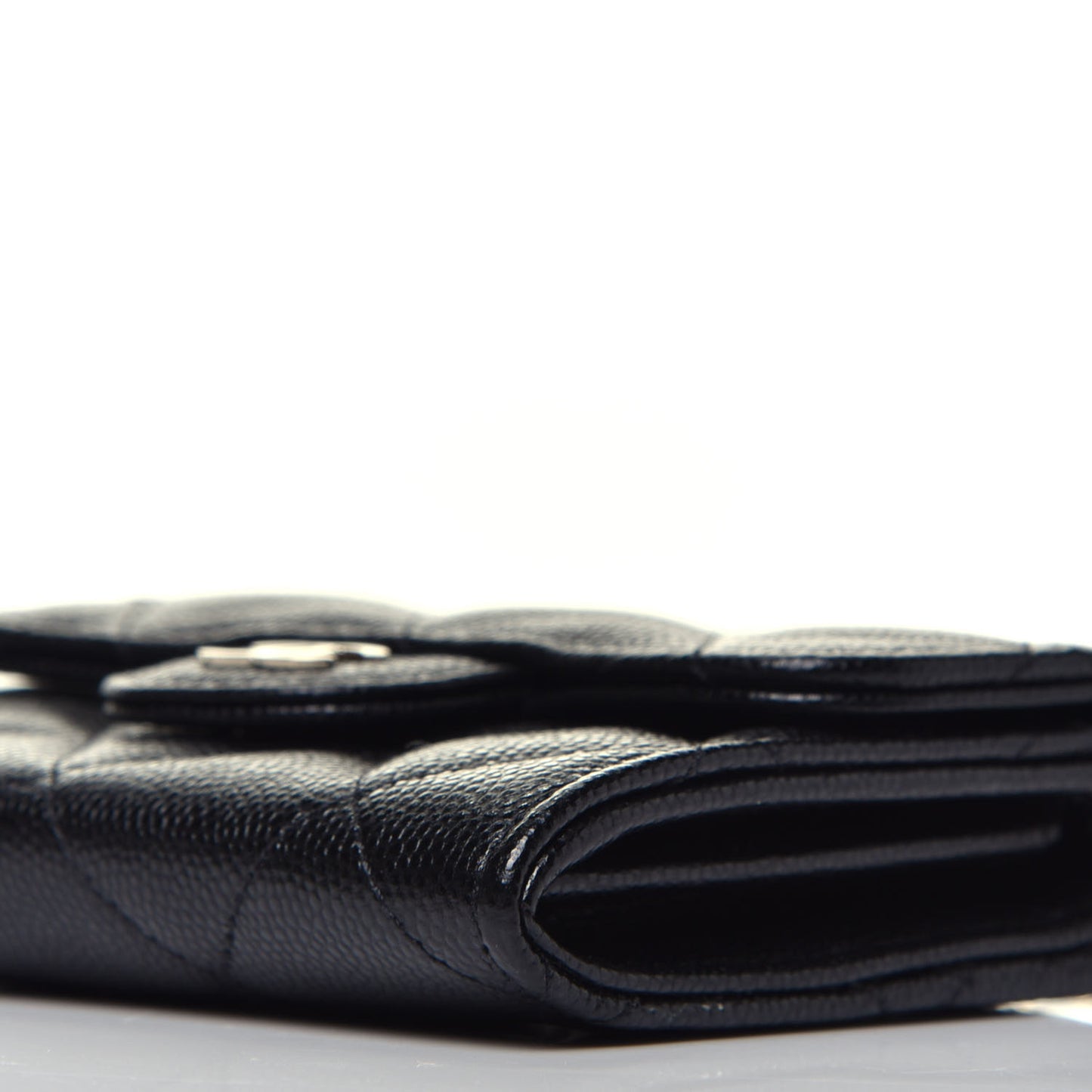 Caviar Quilted Flap Card Holder On Chain Black