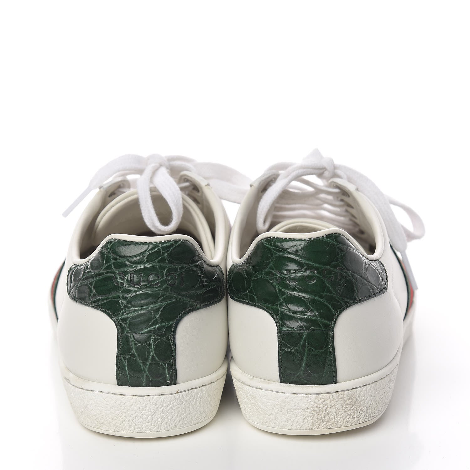 Gucci Calfskin Crocodile Web Womens Ace Sneakers 37 White Green 5 of 18