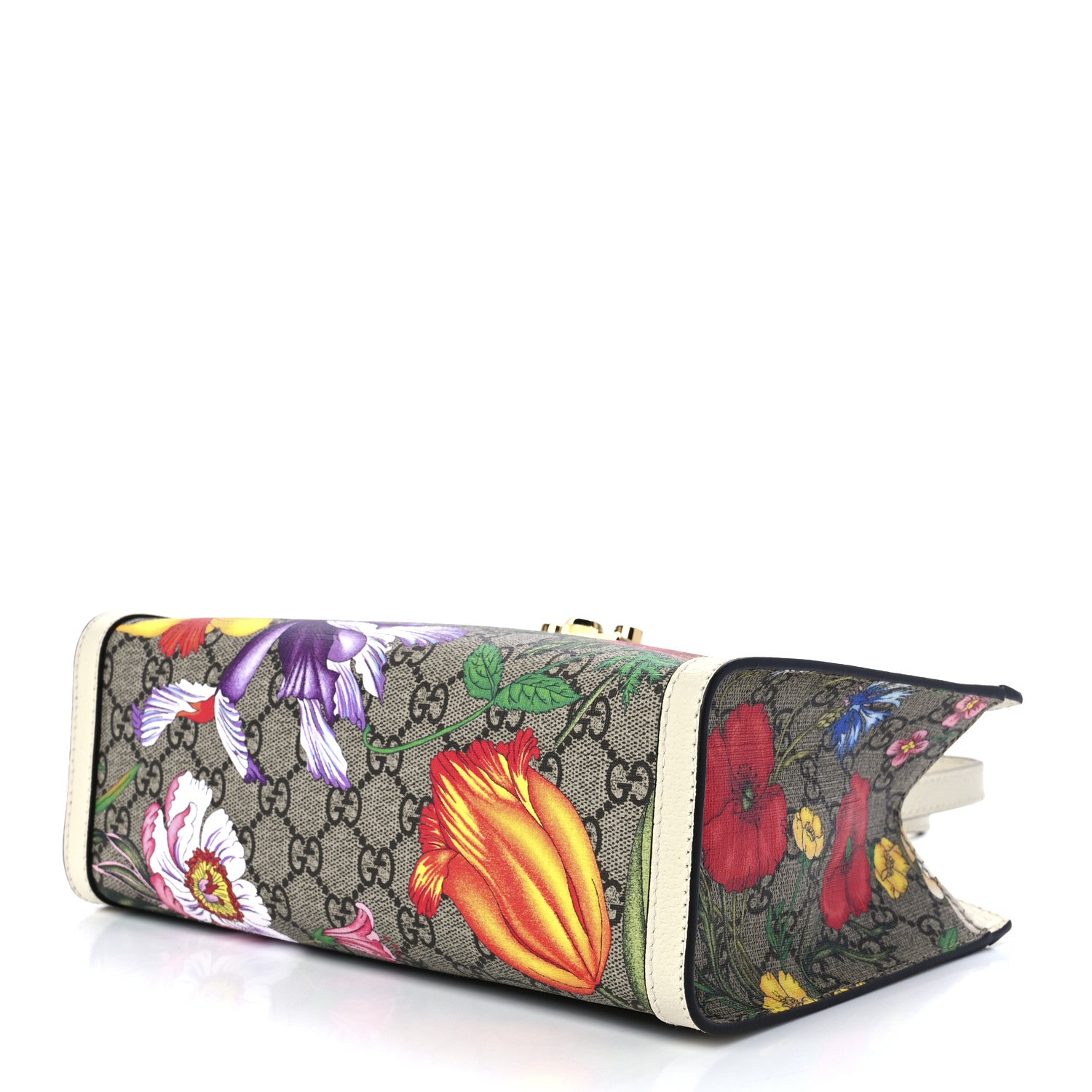 Gucci GG Supreme Monogram Flora Textured Calfskin Small Padlock Tote Beige Ebony Multicolor Mystic White 9 of 11