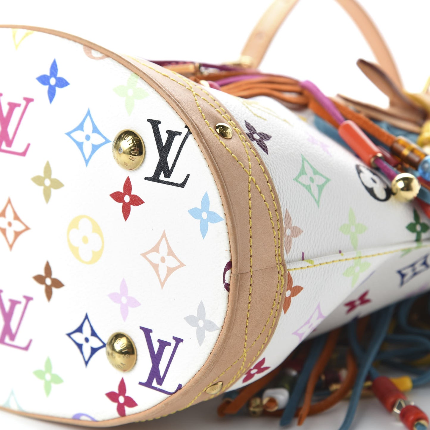 Monogram Multicolor Fringe Bucket White