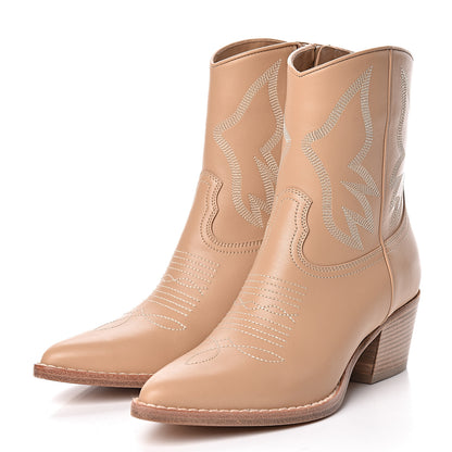 Valentino Garavani Calfskin Embroidered Texan 50mm Cowboy Ankle Boots 35.5 Naturale 3 of 13