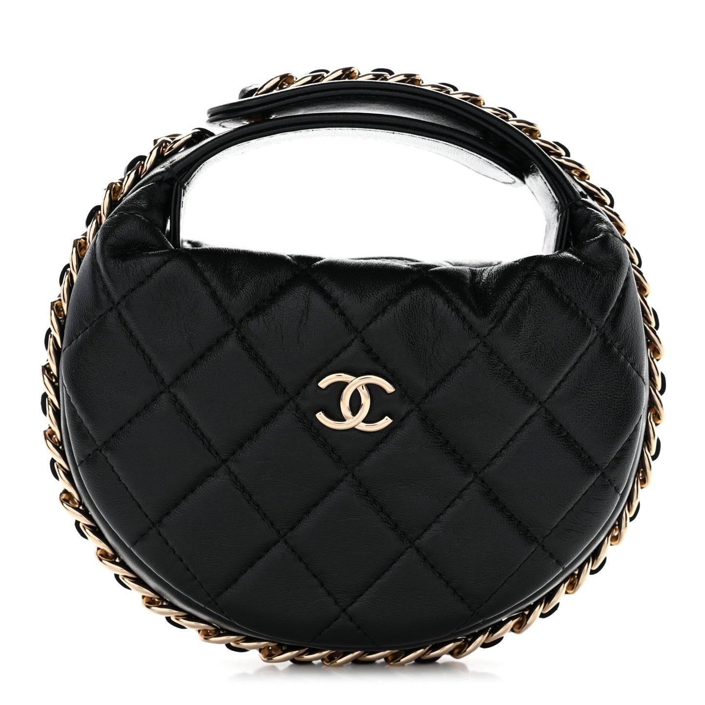 Lambskin Quilted Chain Around Pouch Black
