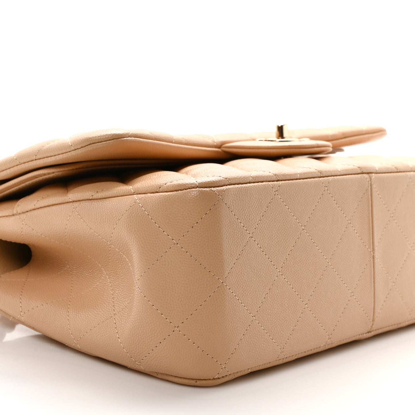 Caviar Quilted Jumbo Double Flap Beige Clair