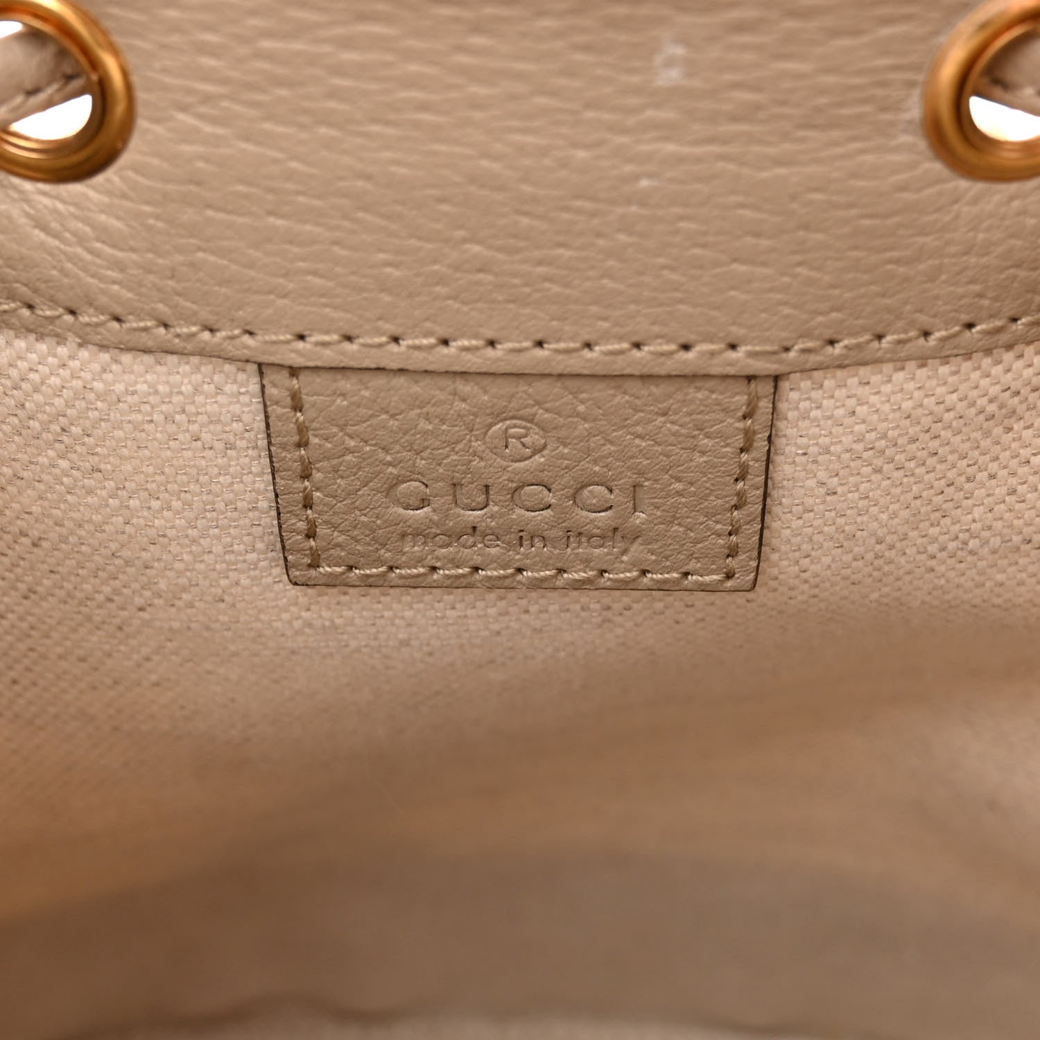 Gucci GG Supreme Monogram Textured Calfskin Web Mini Ophidia Bucket Bag Beige Mystic White Oatmeal 6 of 10