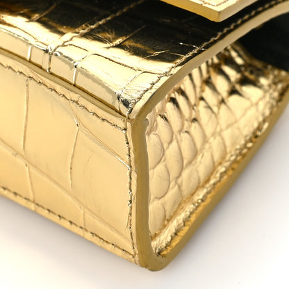 Balenciaga Metallic Calfskin Crocodile Embossed Hourglass Top Handle Bag Mini Gold 8 of 12