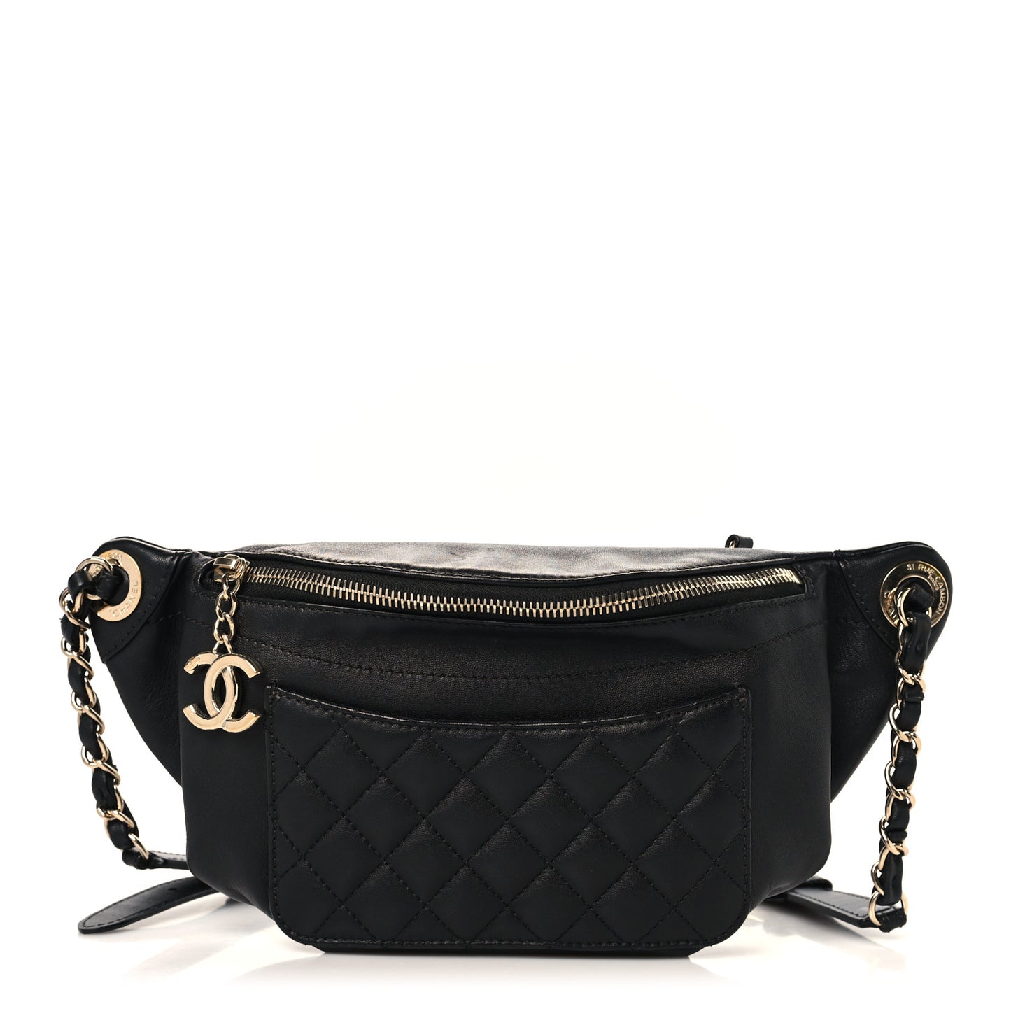 Lambskin Quilted Waist Bag Fanny Pack Black