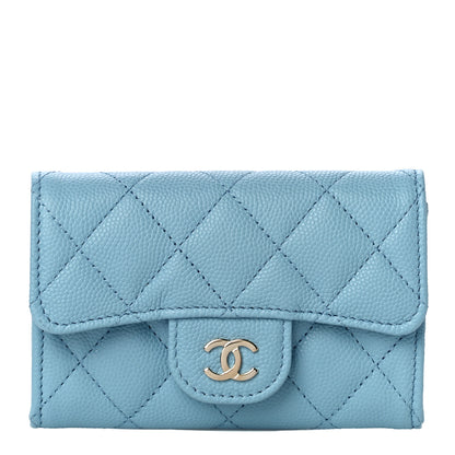 Chanel Caviar Quilted Flap Card Holder Wallet Light Blue 1 of 11