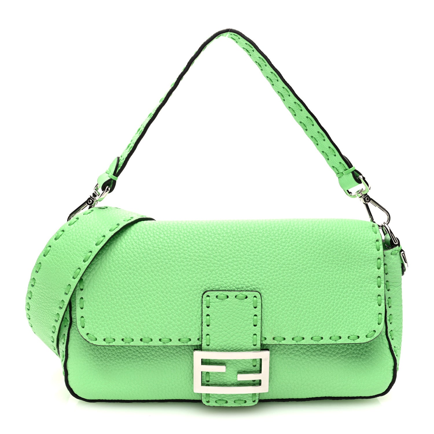 Fendi Cuoio Roma Sellerissima Nappa Sintetica Tape Stitch Baguette Edamame 1 of 9