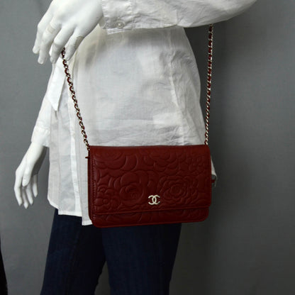 Chanel Lambskin Camellia Wallet on Chain WOC Red 2 of 13