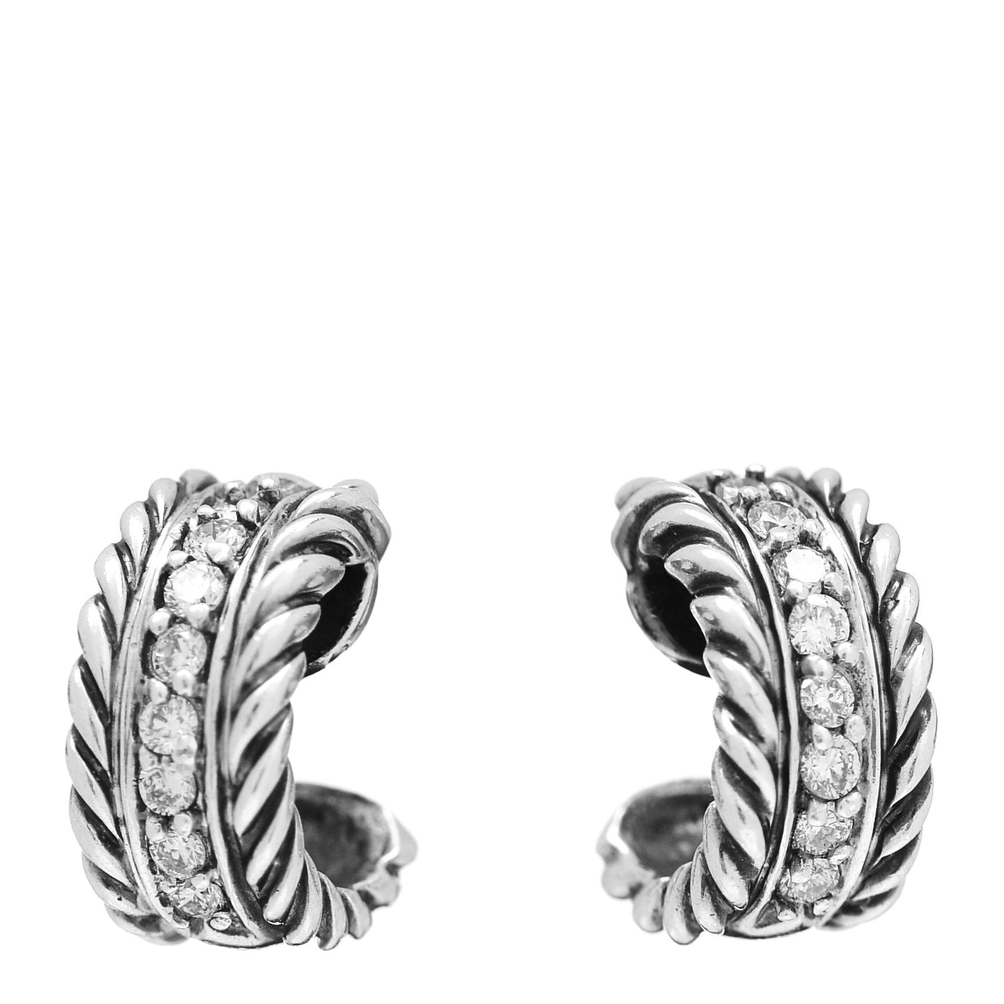 Sterling Silver Diamond 12mm Cable Hoop Earrings