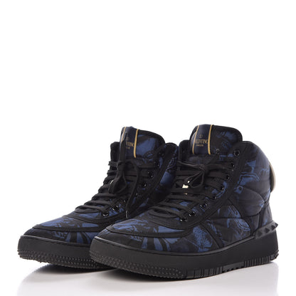 Valentino Garavani Nylon Camubutterfly Mens Rockstud High Top Sneakers 45 Marine Light Ivory Black 3 of 10