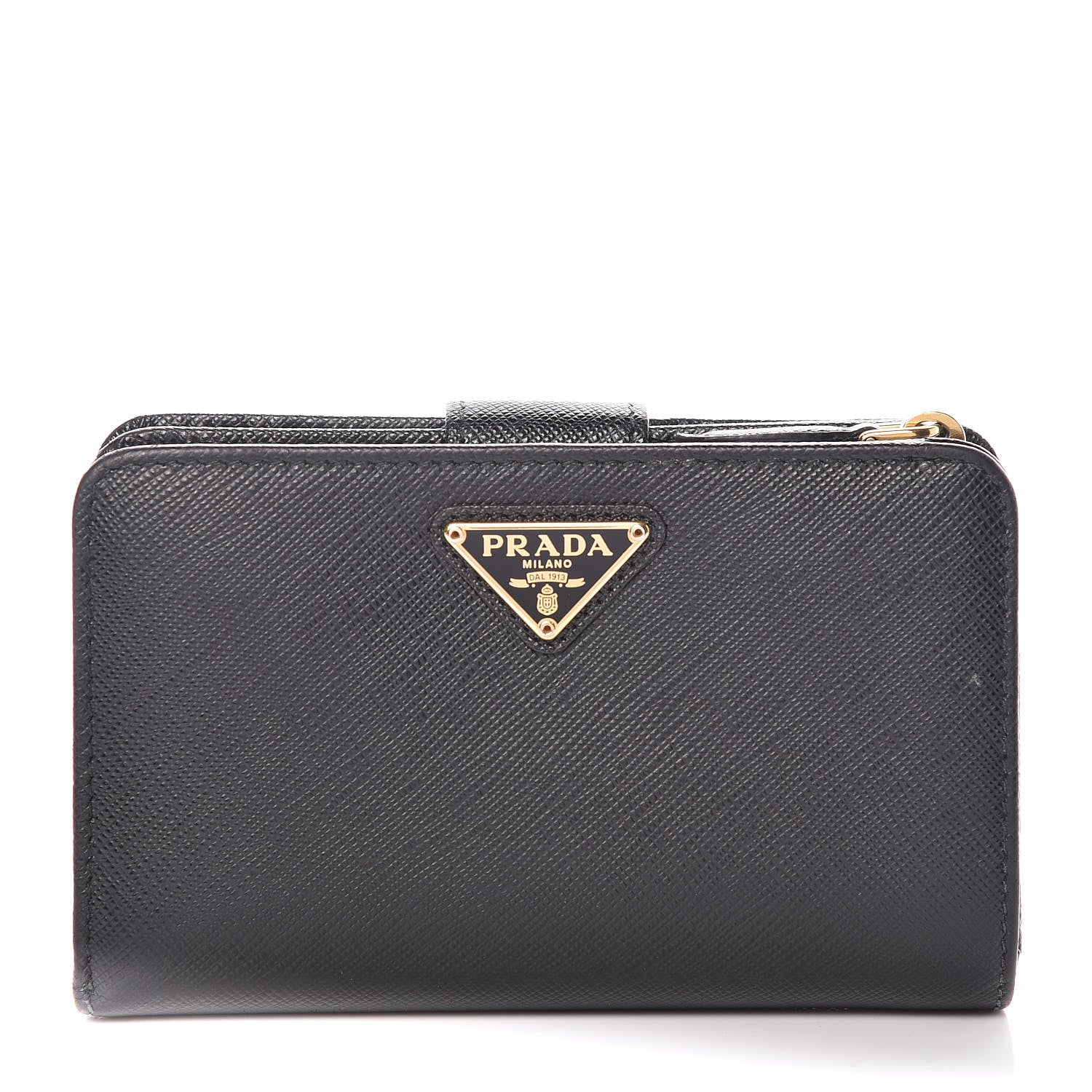 Prada Saffiano Compact Triangle Wallet Black 1 of 15