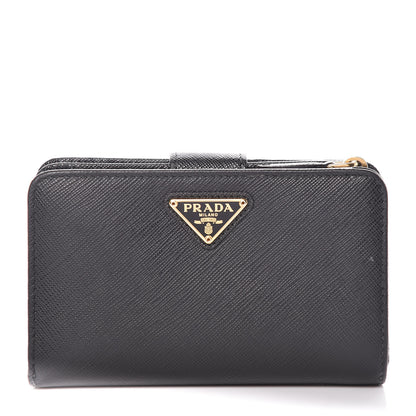 Prada Saffiano Compact Triangle Wallet Black 1 of 15