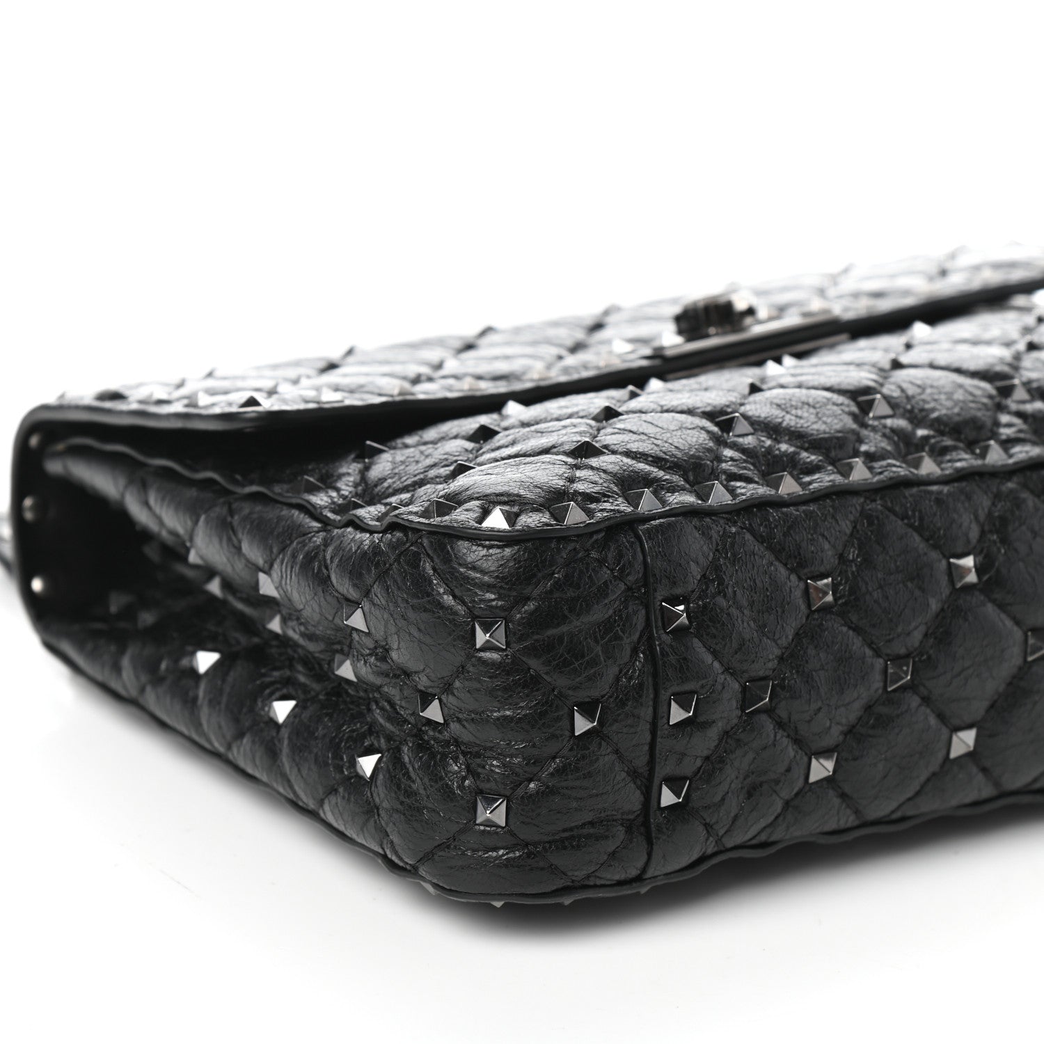 Valentino Garavani Craquele Nappa Medium Rockstud Spike Shoulder Bag Black 9 of 10