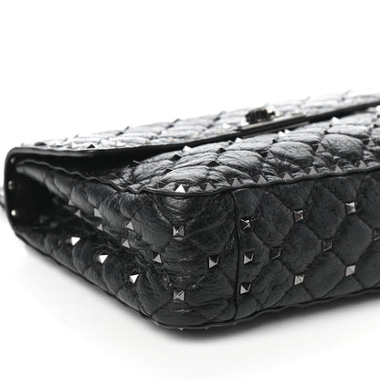 Valentino Garavani Craquele Nappa Medium Rockstud Spike Shoulder Bag Black 9 of 10