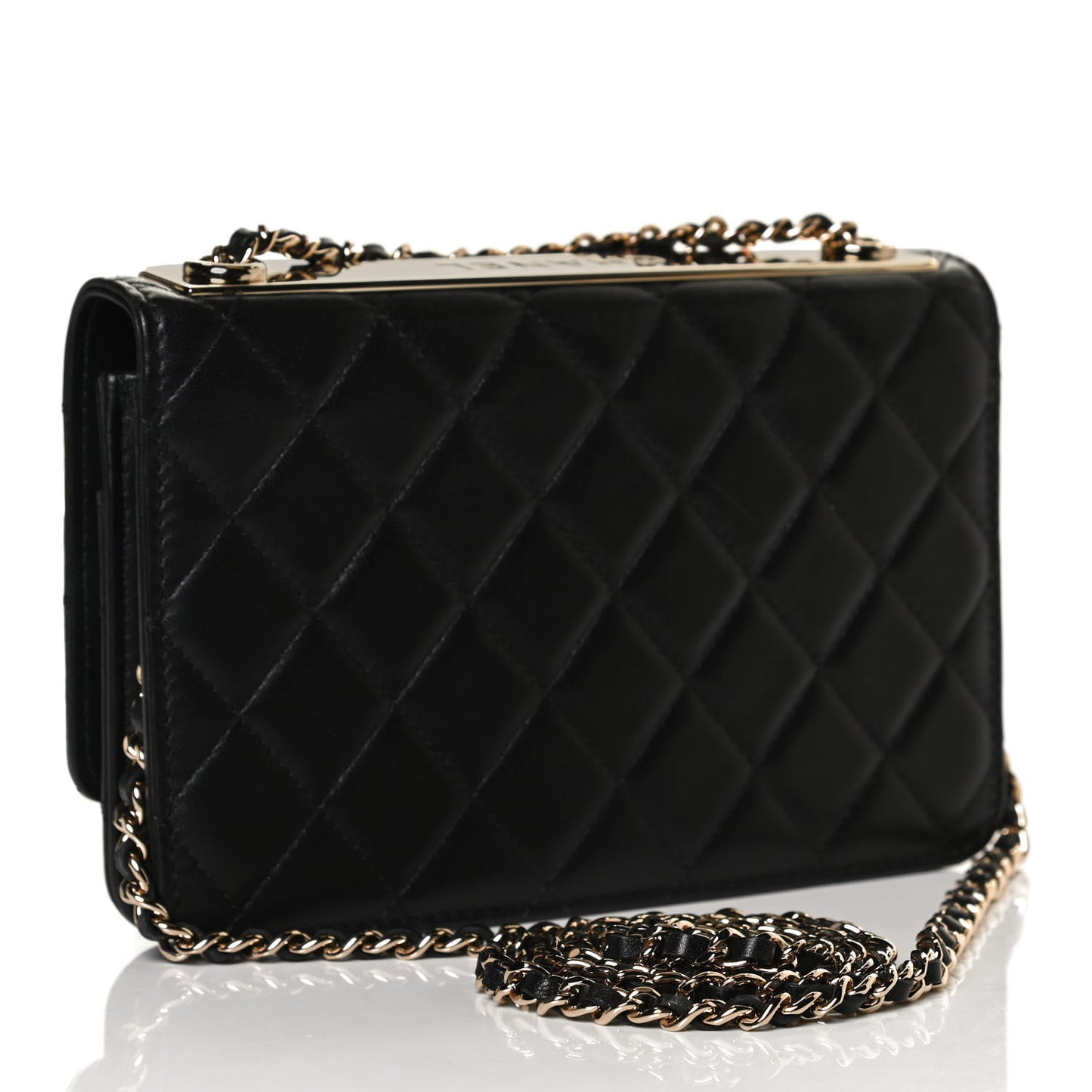 Lambskin Quilted Trendy CC Wallet On Chain WOC Black
