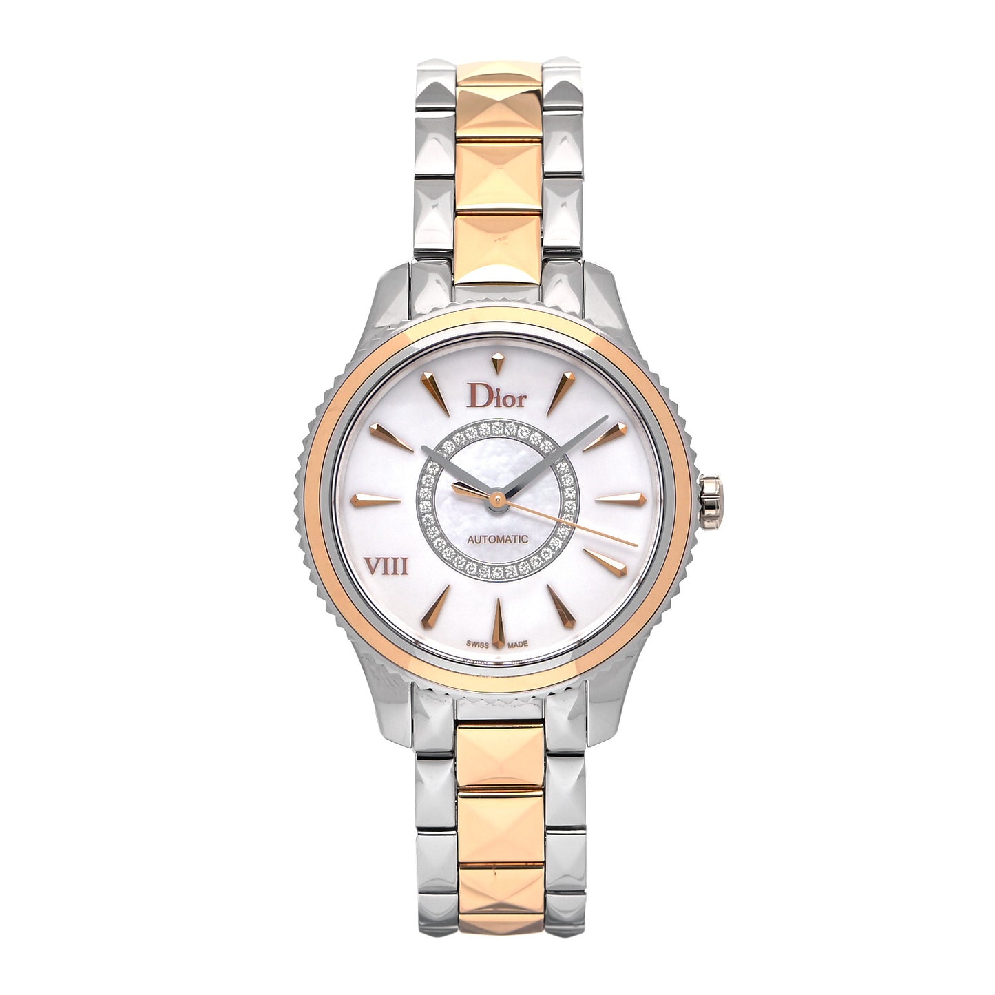 Stainless Steel 18K Rose Gold Diamond Mother of Pearl 32mm Dior VIII Montaigne Automatic Watch